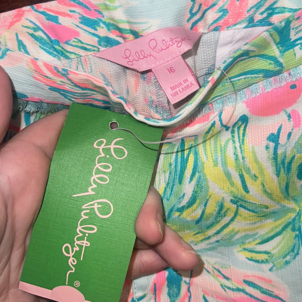 New with tags Lilly Pulitzer size 16 4” Adie Short Seasalt Blue On Parade Print - Picture 4 of 14